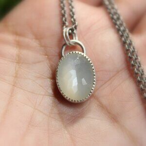 Faceted White Moonstone Sterling Silver Necklace